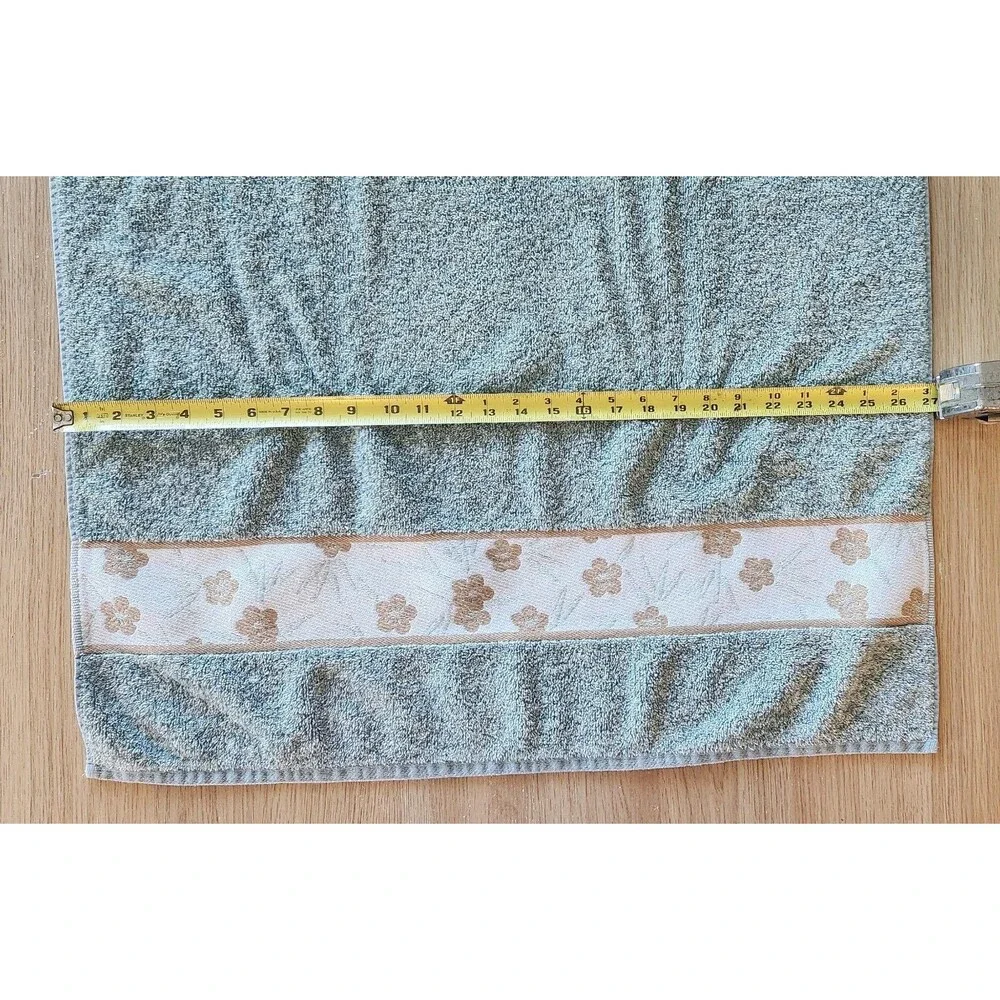 VTG Springmaid Bath Towels Set of 3 Sage Light Green Floral Border 100% Cotton